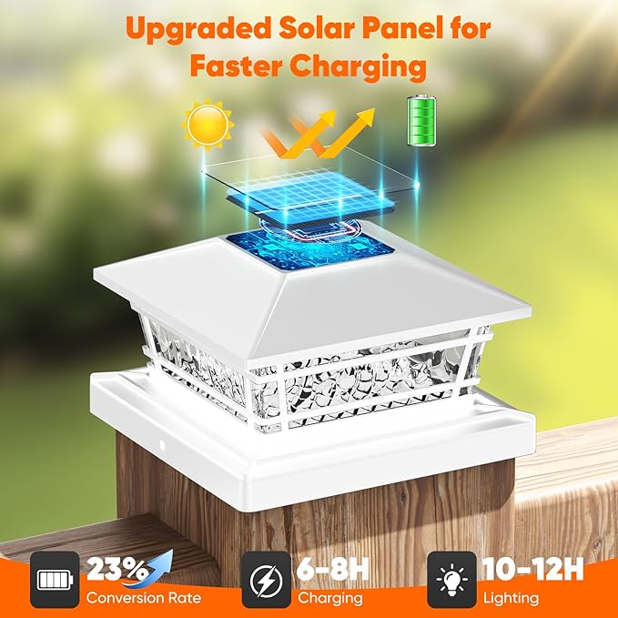 Post Solar Lights with 8 RGB Solid Colors &amp Color Changing 8 Pack Deck Post Lights for Porch Yard Garden Waterproof Solar Fence Post Cap Lights for 4x4 5x5 6x6 Vinyl/Wooden Posts White