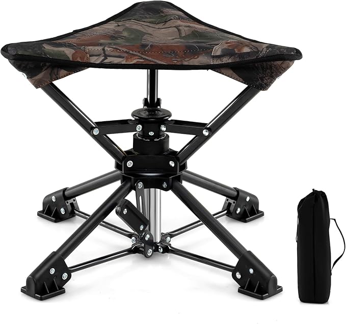 GYMAX 360° Swivel Camping Stool Portable Folding Stool Seat with Carry Bag Collapsible &amp Lightweight for Outdoor Fishing Backpacking Hunting Hiking Travel