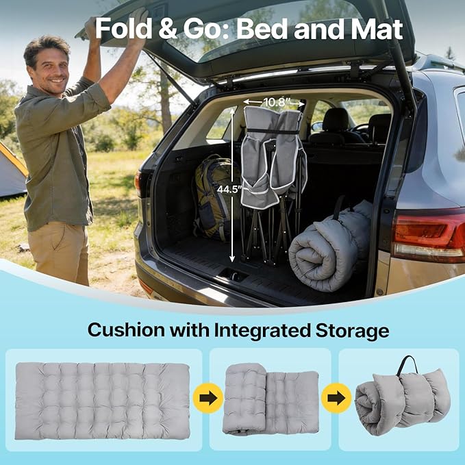 Slendor XXL Folding Camping Cot for Adults with Mattress Pillow Carry Bag 32 inch Extra Wide Portable Sleeping Cot 900LBS Support Outdoor Cot Bed for Office Nap Beach Travel RV