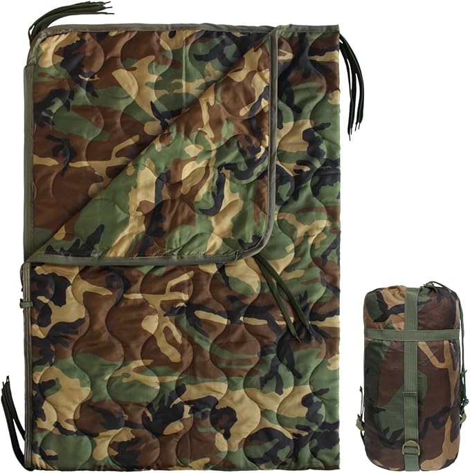 Camo Poncho Liner Army Blanket Military Sleeping Bag with A Compression Carrying Bag for Traveling Hiking Camping Outdoor Survival Car Blanket