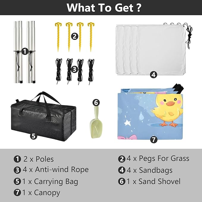 ALAZA Yellow Duck Rainy Beach Tent Sun Shelter UPF50+ Protection Beach Shade Canopy w/ 4 Sandbags for Outdoor Camping Fishing Backyard Fun Picnic 10x9 ft
