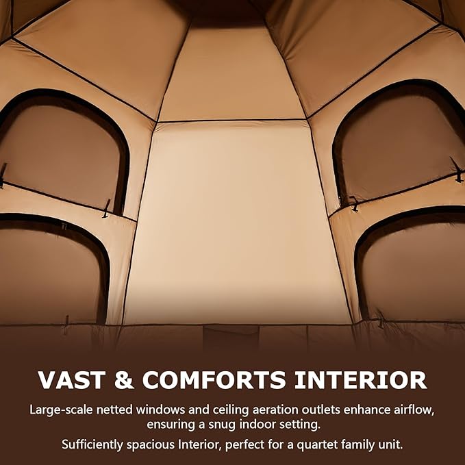 TUKAILAI Instant Camping Tent Hexagonal Design Automatic Dome Tent with 4 Mesh Windows and 1 Door Easy Setup Pop Up Tent with Vestibule &amp Rainfly