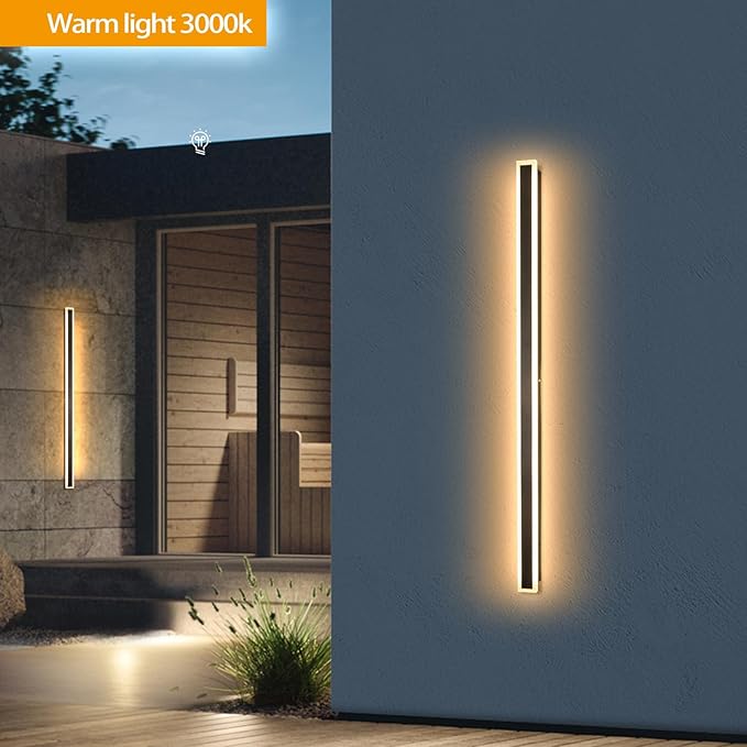 Modern Outdoor Lights 59 Inch Outdoor Wall Light 3000K Outdoor Lighting IP65 Waterproof Black LED Long Exterior Wall Sconce for House Garage Porch Patio