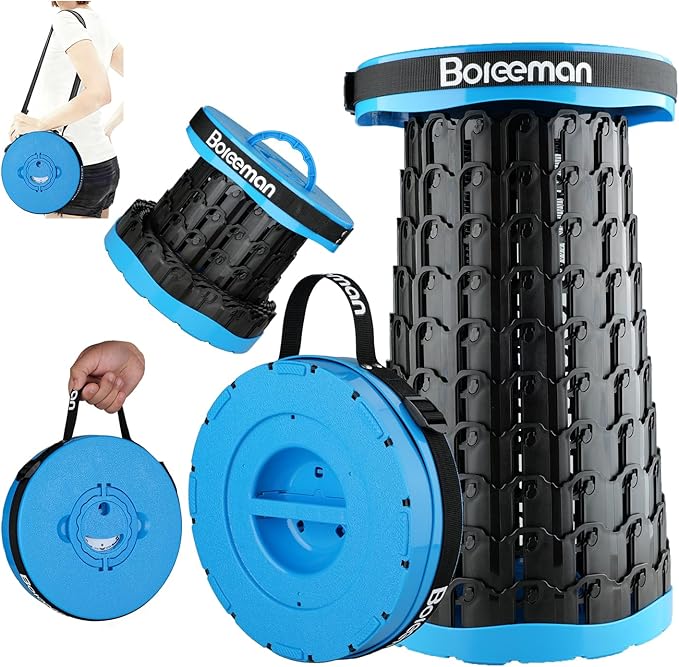 Boreeman 2026 Upgraded Collapsible Stool Lightweight Yet Sturdy with Load Capacity 800lbs Portable Folding Stool for Camping Fishing Hiking BBQ (Blue)