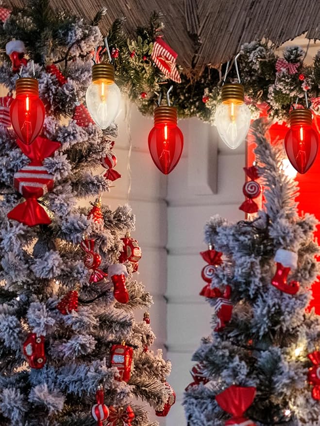 SUNSGNE Jumbo Christmas Lights Outdoor 16FT Red and White Christmas Lights with 10 Count 5'' Clear Glossy LED Bulbs for Home Tree Roof Yard Garden Patio Balcony Decorations