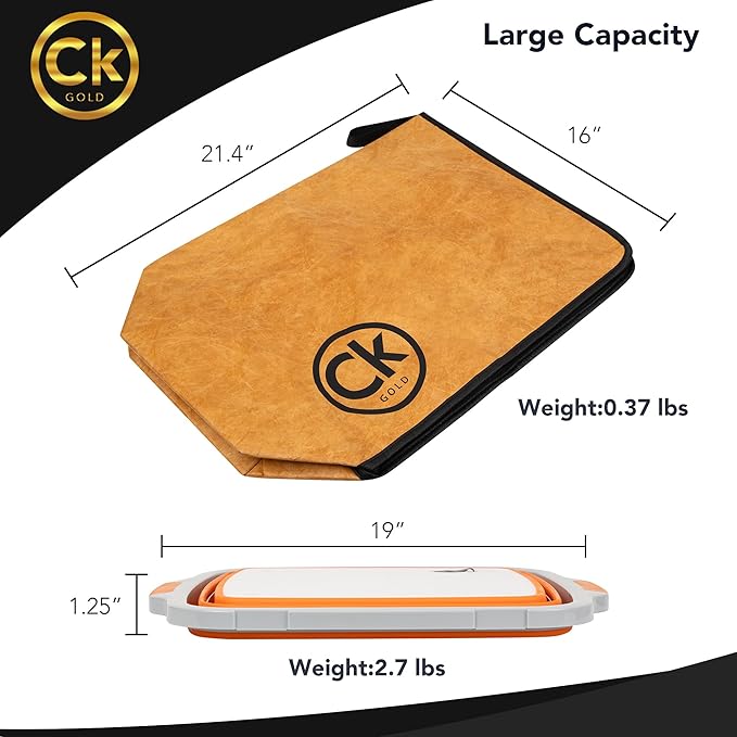 New Extra LARGE Collapsible BBQ Prep Tub with LOCKING LID &amp Meat Resting Bag - BPA Free Cutting Board with Lid Leak Free Strong Drain Hole for Meal Prep Marinating Grilling &amp Food Storage