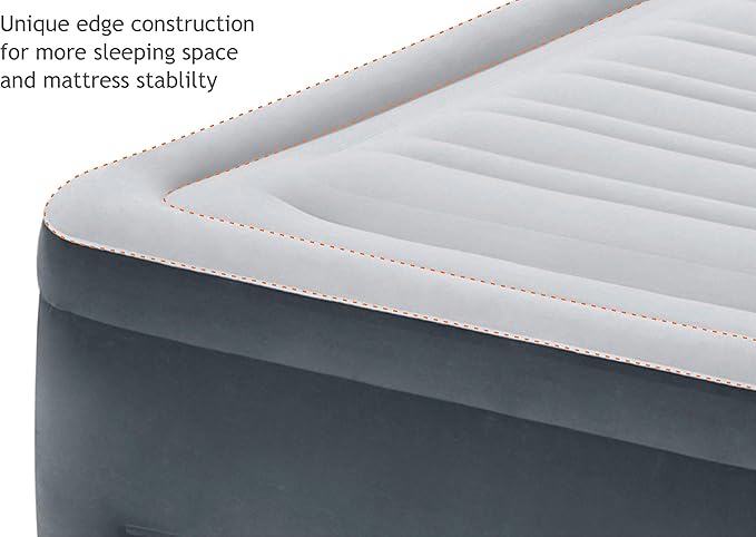 Intex 64417ED 22in Queen Dura-Beam Comfort Plush High-Rise Inflatable Air Mattress with Built in Pump for Travel and Camping 600lb Weight Capacity