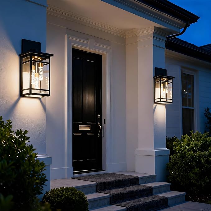 3 Lights Outdoor LED Wall Light Fixtures for Porch5CCT Brass Black Outdoor Wall Sconce LightsLED Integrated Bulbs Hanging Lantern LightsExterior Lighting Fixtures for PatioGarage