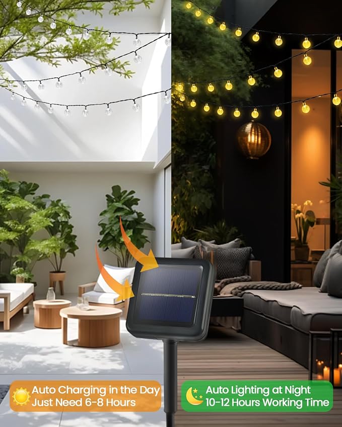 2-Pack 64FT 100 LED Crystal Globe Solar String Lights Outdoor Waterproof Solar Lights for Outside 8 Lighting Modes Patio Decorations for Garden Yard Wedding Porch Party Easter Tree (Warm White)