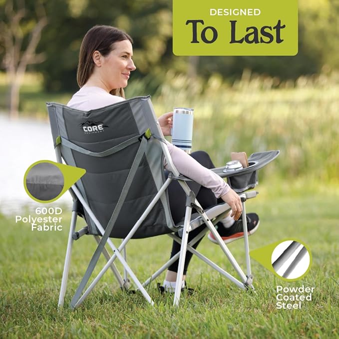 CORE Extra Large Tension Chair | Foldable Chair with Cupholders for Indoor Home or Outdoor Camping | Perfect for Concert Seat Sports Beach Travel &amp Picnic
