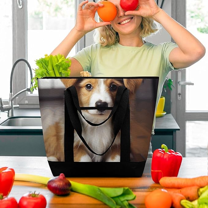 Insulated Shopping BagLarge Reusable Cooler Bags Cute Puppy Dog Printed Foldable Shopping BagTravel Waterproof Shoulder Bag