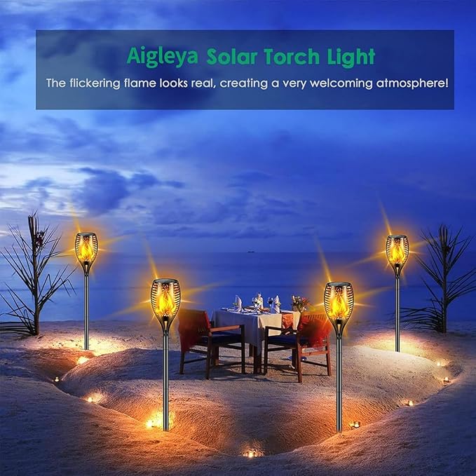 Solar Lights Outdoor 99 LED Higher &amp Larger Flickering Flame Solar Torch Lights 43 Waterproof Outdoor Lighting Solar Powered Pathway Lights Christmas Decorations for Garden Patio Yard 4Pack