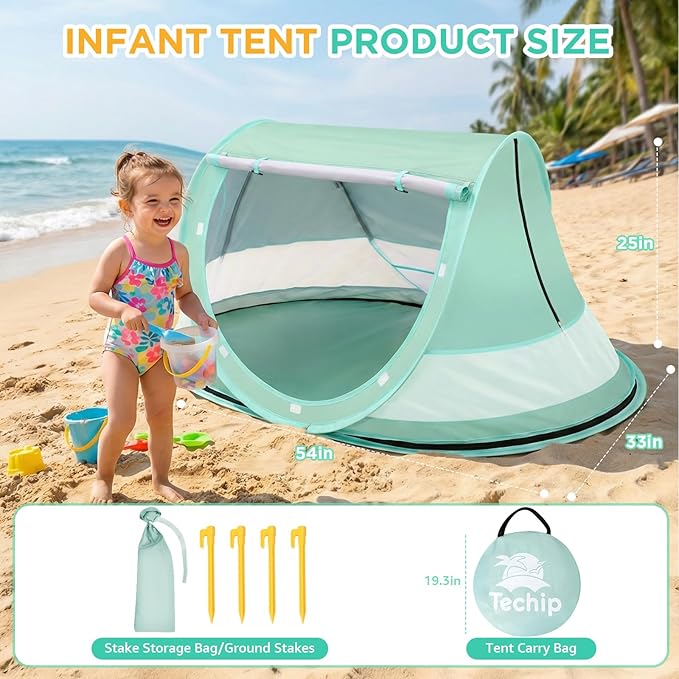 Baby Beach Tent Pop Up Beach Tent Sun Shade for Beach UPF 50+ UV Protection Sun Shelters for Infants with Carry Bag for Outdoor Travel Camping(Green)
