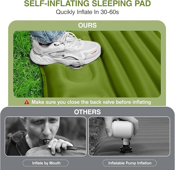 Sleeping Pad for Camping 5 Extra-Thick Camping Mat with Pillow Built-in Foot Pump Ultralight Inflatable Sleeping Mat for Camping Backpacking Hiking Camp Tent