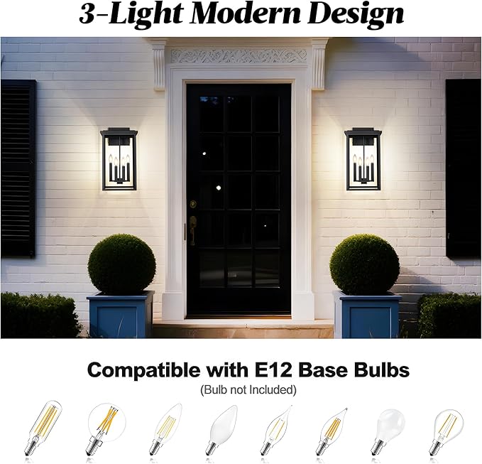 Extra Large Outdoor Wall Light FixtureBlack Outdoor Wall SconceExterior Garage Lights Modern Exterior Lights for HouseWaterproof Front Porch Lanterns with Toughened Glass E12 1 Pack