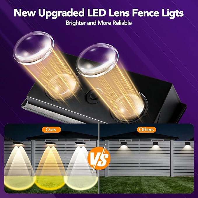 Solar Fence Lights Outdoor8 Pack Waterproof LED Solar Powered Deck Light with Ultra Bright LED Lens3000K/4000K/6000K Selectable12+ Hours Steady Glow for StepRailingBackyardWall