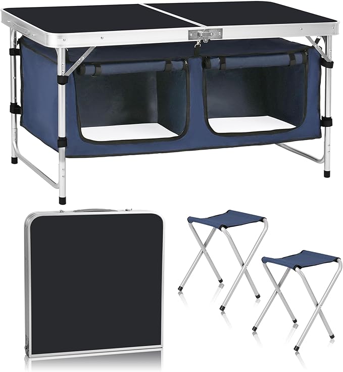Camp Field Camping Folding Aluminum Table with Adjustable Legs for Outdoor Travel Beach Backyards BBQ Party and Picnic Foldable Table