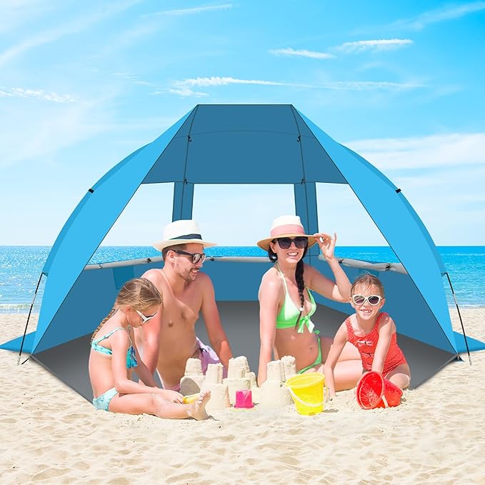 Gorich Portable Beach Tent for 3/4-5/6-7 Person with UPF 50+ UV Protection Lightweight &amp Foldable Sun Shelter with 5 Sand Bags Easy Setup Windproof Beach Umbrella Sun Shade