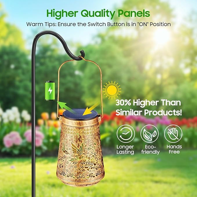 2 Pack Solar Lanterns Outdoor Waterproof Birthday Gifts for Women Mom Grandma Hollowed-Out Metal Hummingbird Hanging Solar Lantern Lights Outdoor Decor 2 Modes Lights Decor for Yard Patio