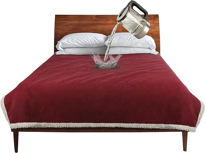 Catalonia Waterproof Blanket Washable Leakproof Bed Cover for Couples Reversible Protector Blanket for Bed Couch Sofa 80X90 inches Wine