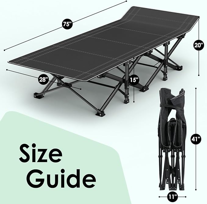 Suteck Camping Cot Folding Camping Cot Bed for Adults Sleeping 1200D Double Layer Oxford Portable Folding Outdoor Cots for Camping W/Soft Pad Carry Bag for Home Office Nap Beach Travel