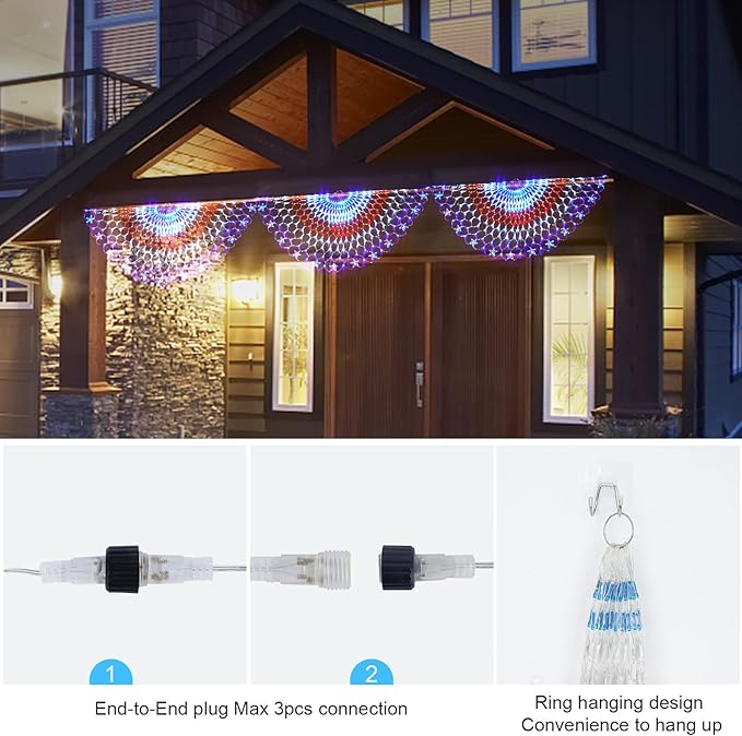 HYH American Flag LED Lights - 47in Patriotic Lights for 4th of July Decorating Indoor and Outdoor Waterproof Half Fan Flag Light for Patriotic LED Lighting Banner House GardenDecoration