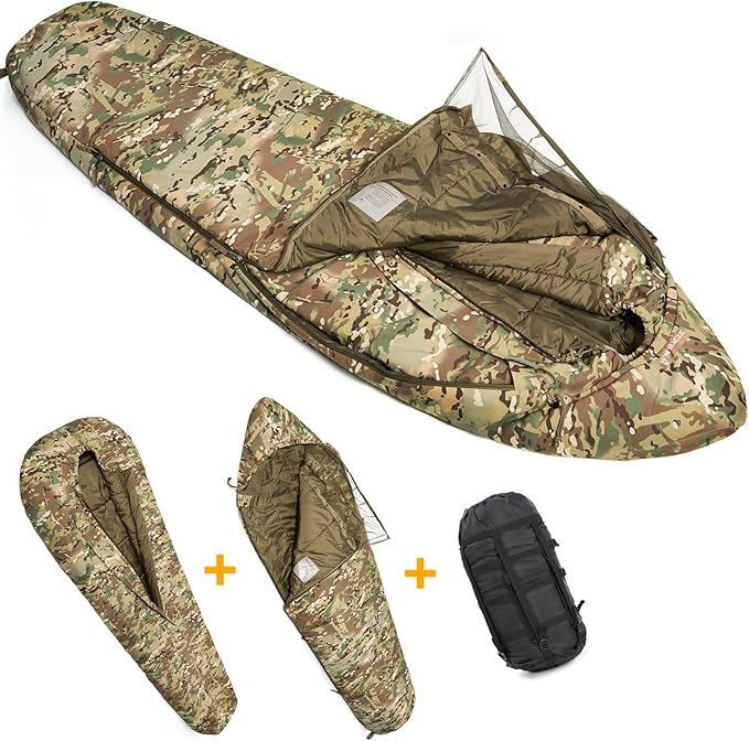 MT Military Army Force Defence 4 &amp Tropen Patrol Mummy Sleeping Bags with Bivy Cover Compression Sack Modular Sleeping System 2.0 for Cold Weather