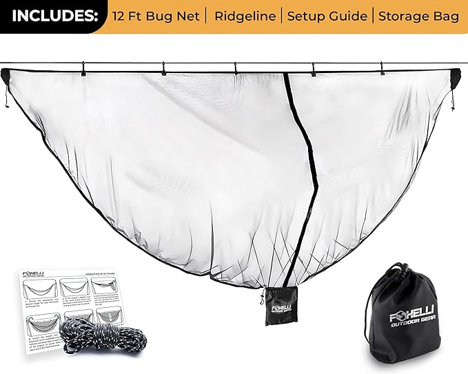 Foxelli XL Hammock Net – 12ft Net for Hammocks Lightweight Portable Hammock Netting Fast and Easy Set Up Fits All Camping Hammocks