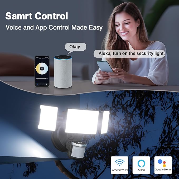 Olafus 65W Smart LED Flood Light Outdoor with Motion Sensor 6500LM 2700K-6500K WiFi Security Light Works with Alexa/Google Motion Detector Lights with App Control IP65 Floodlight Outside (Black)