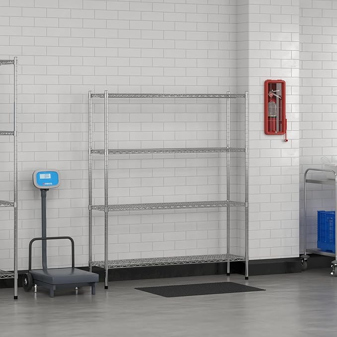 Commercial NSF Listed Chrome Stationary Wire Shelving Kit 14 x 54 x 64 with 4 Shelves Perfect for Warehouse Walk-in Refrigerator Freezer Grocery Store Restaurant Dishroom