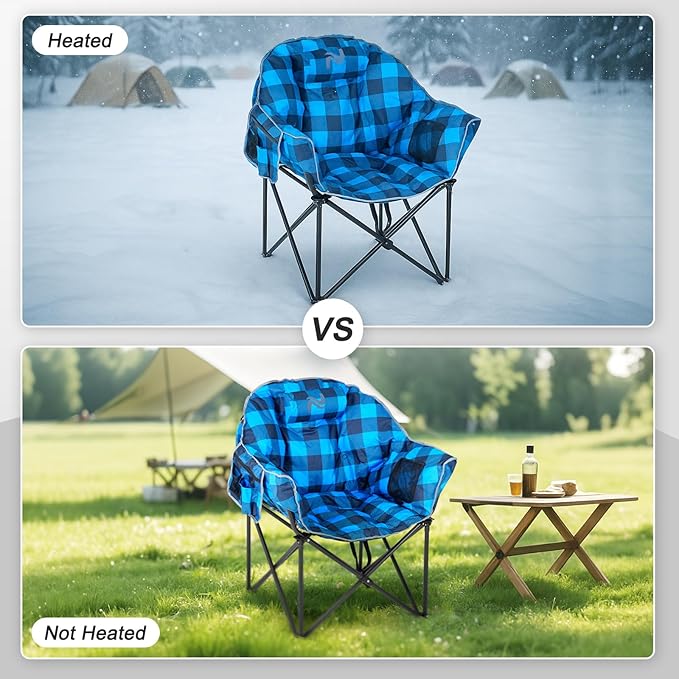 ABORON Oversized Heated Camping Chair Portable Folding Recliner with 3 Heat Settings Heavy-Duty Fully Padded Chair Supports Up to 500 lbs Ideal for Outdoor Adventures