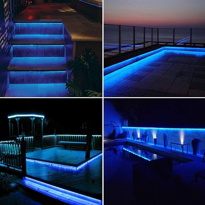 MIHEAL Solar LED Strip Lights Outdoor 32.8ft 560 LEDs Solar Powered Blue Light LED Strip with 8 Lighting Modes IP67 Waterproof 2835 SMD Rope Lights for Garden Trees Christmas Party Decor