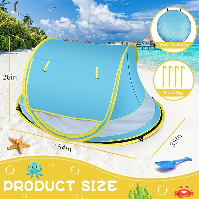 Baby Beach TentLarge Pop Up Beach Tent Sun Shade for BeachPortable Baby Travel Tent with Mosquito NetIndoor Baby Play TentUPF 50+ UV Protection Sun Shelters for Infants