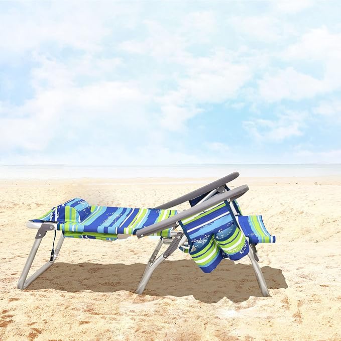 Giantex Folding Beach Chair Patio Sling Chairs with 5 Adjustable Position Head Pillow Storage Bag Towel Bar Cup Holders Backpack Chairs for Sunbathing Camping Chair