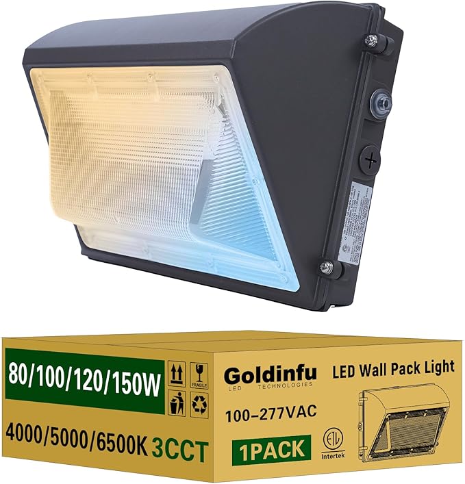 150W LED Wall Pack Light with Photocell 4000/5000/6500K 3CCT 80/100/120/150W Selectable 22500LM Outdoor Wall Pack LED Exterior Light for Parking Lot Building Yard Warehouse 100-277VAC ETL Listed