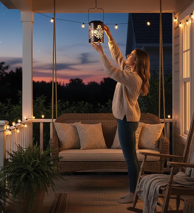 Regal Art &amp Gift Solar Flower Shadow Lantern Outdoor Waterproof Garden Décor Ideal Gift for Women Mom Grandma – Hanging Metal Solar Lights for Yard Patio Backyard Porch Blue