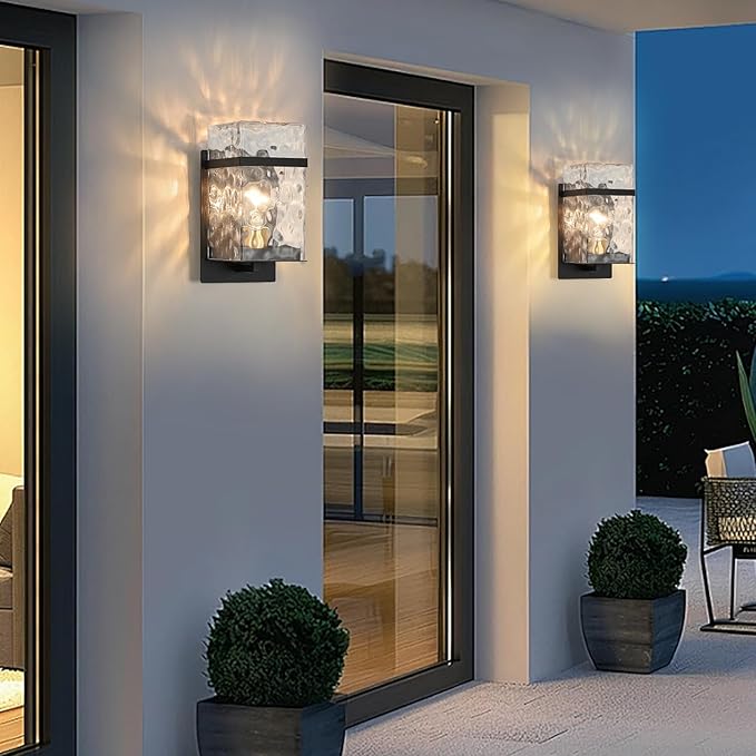 Outdoor Wall LightExterior Waterproof LanternsBlack Porch Sconces Wall Mounted Lighting with E26 Sockets &amp Glass Shades for GarageDoorwayPatioFront Door