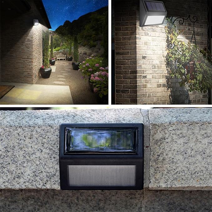 Solar Fence Lights Waterproof Solar Outdoor Lights for Stairs Decks Steps Fences Patio Yard LED Wall Sconce (Cool White/4 Pack)