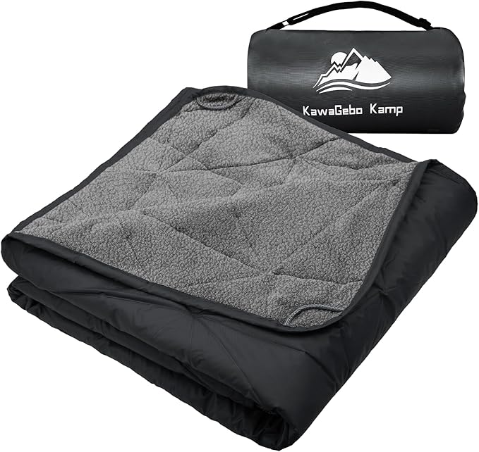 Large Outdoor Waterproof Blanket Extra Thick Fleece Stadium Blanket for Camping Car Pet Picnics - Windproof Wearable Machine Washable 80 x 58 (Black Gray)