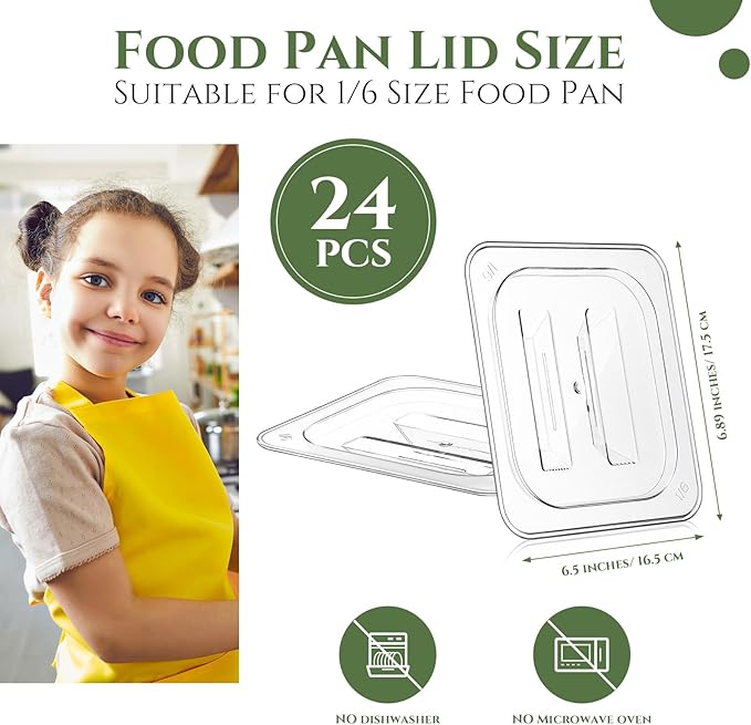 Hoolerry 24 Pcs Food Pan Lid with Handle Polycarbonate 1/6 Size Hotel Pan Cover Clear Lid for Restaurant Commercial Food Container and Storage