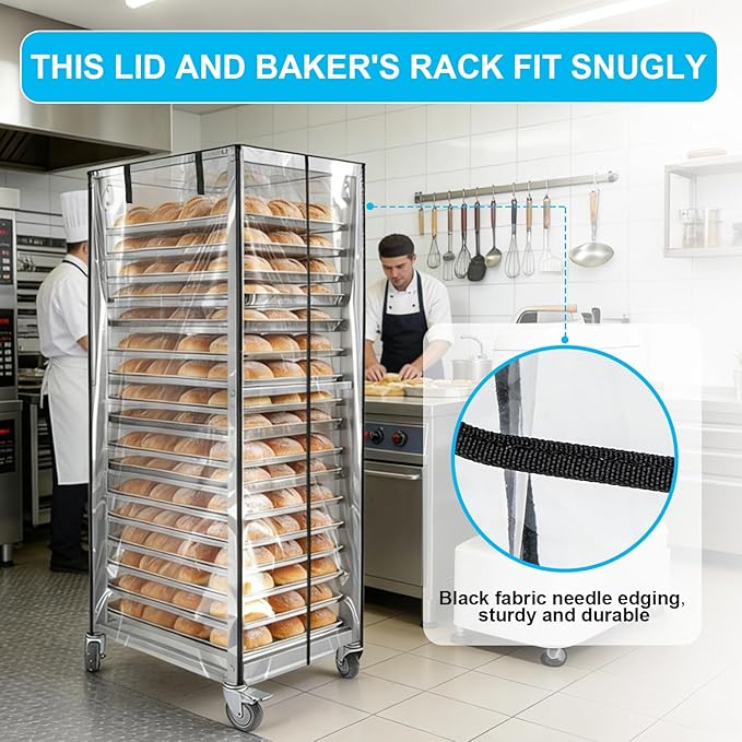 Bun Pan Sheet Rack CoverBread Speed Rack Cover with ZipperCommercial Bakery Racks 23x28x61Clear PVC Waterproof Dustproof Bread rack Cover with Breathable Mesh Vent (20-Tier TPU)