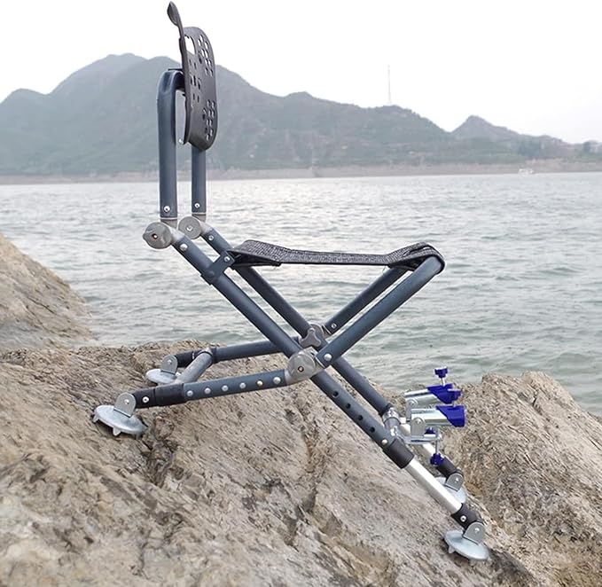 Folding Fishing Chair - Aluminum Adjustable Backrest Heavy Duty Outdoor Chair with Backpack Portable Lightweight Leisure Chair for Uneven Ground