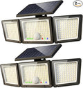 Solar Outdoor Lights Motion Sensor 3500LM 286 LED Security Flood Lights with Visual Battery &amp Mode Display 3 Lighting Modes IP65 Waterproof 3-Head Wide Angle for Garage Yard Patio (2 Pack)