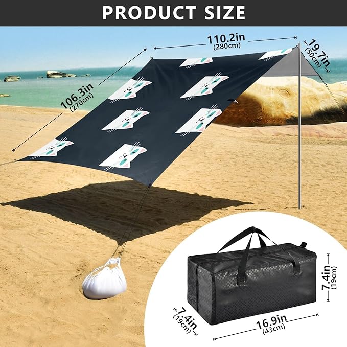 Cute CatCamping Sun Shelters 9.2 x 10.5 FT Beach Canopy Tent Sun Shade with Carrying Bag for Camping Trips Fishing Backyard Fun or Picnics 21341660