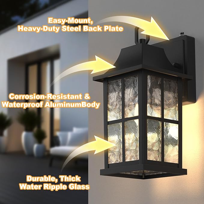 Modern Outdoor Light Fixture 2 Pack Aluminium Dusk to Dawn Outdoor Lighting Exterior Wall Sconce Waterproof Porch Light Outside Light for House Garage Patio Black