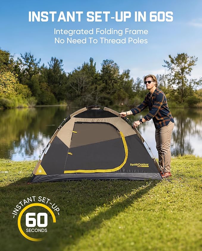 FanttikOutdoor Zeta C2/3/4 Camping Tent 2/3/4 Person Instant Dome Tent Easy Setup in 60s Portable Waterproof Cabin Tent with Pre-Attached Poles &amp Air Vent Ideal for Camping Hiking Backyard
