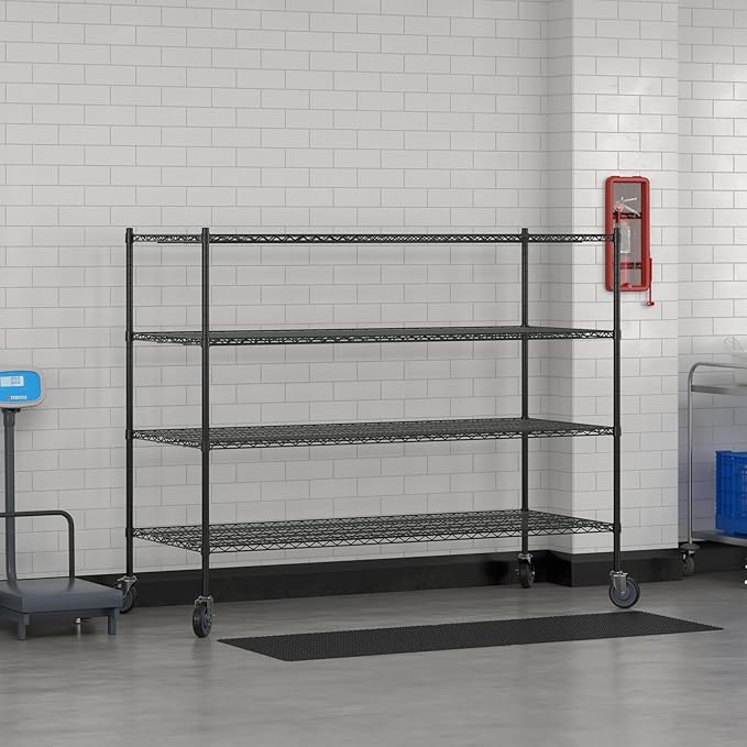 Commercial NSF Listed Black Epoxy Mobile Wire Shelving Kit 30 x 72 x 60 with 4 Shelves Perfect for Warehouse Walk-in Refrigerator Freezer Grocery Store Restaurant Dishroom