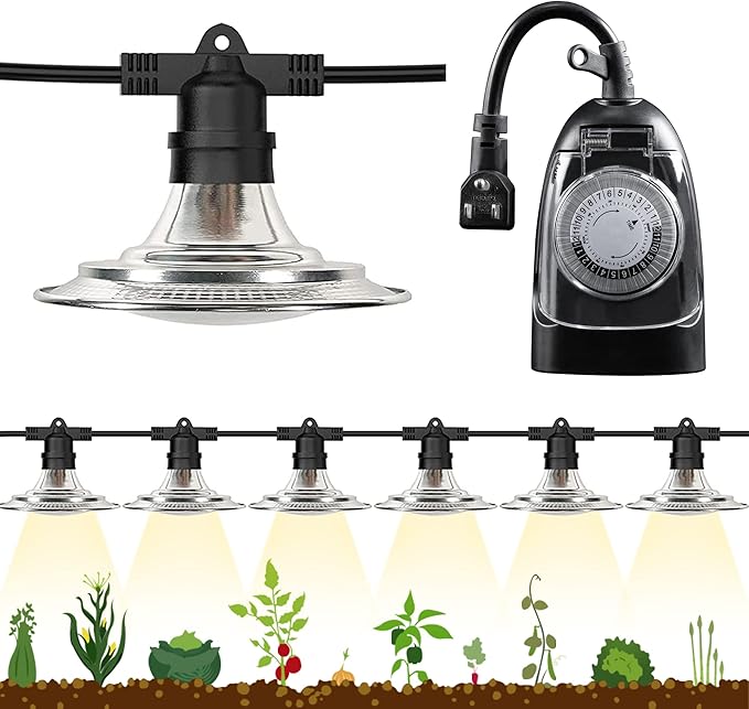 Espird 6-Light LED Grow Light Plant Growing Lamps with Timer Outdoor Waterproof Grow Light String for Greenhouse Full Spectrum Grow for Seeding Veg Flowers