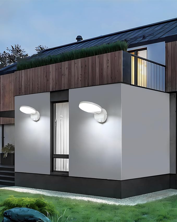 LED Modern Motion Sensor Outdoor Lights Fixtures Wired Round 18W Wall Sconce Light Exterior Porch Lights for Patio Garage Doorway Matt White Cool White 6000K