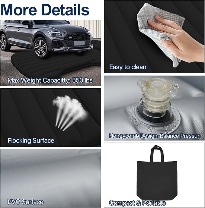 SUV Air Mattress Car Air Mattress Compatible with Tesla Model Y Camping Bed for Car Backseat Inflatable Sleeping Pad with Pump Truck Jeep Travel Bed for Camping Road Trip (Black)